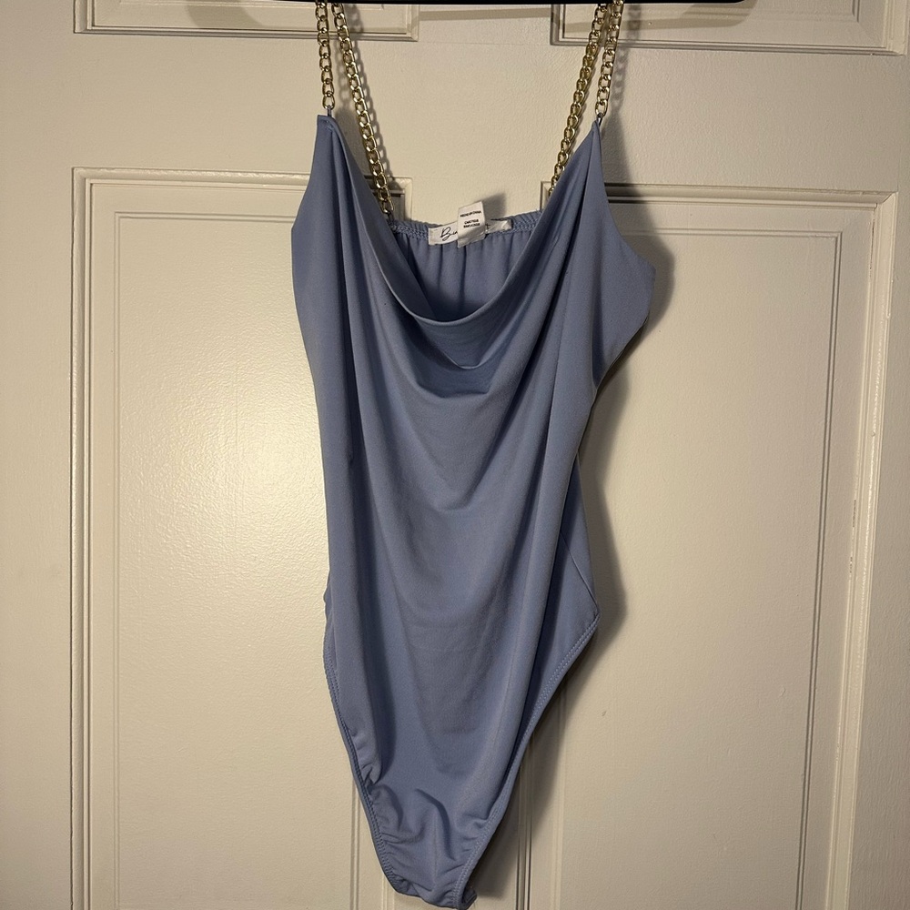 Stylish Blue Bodysuit with Chain Straps